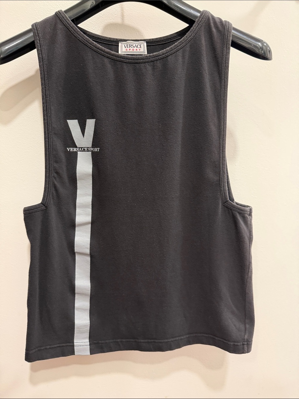 Versace Black Tank with White Vertical V Stripe